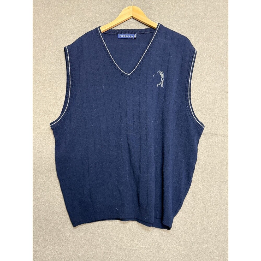 Pinnacle Golf Sweater Vest Mens XXL Navy Blue Golf Club Logo V Neck Pullover